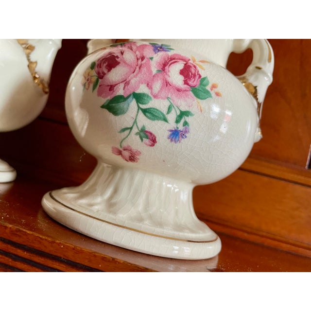 Vintage 1940s Porcelain Rose Urn Vases - Pair For Sale - Image 6 of 11