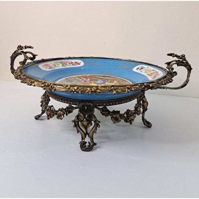 Blue 19th Century Sèvres Style Porcelain Centerpiece Bowl With Ormolu Mounts For Sale - Image 8 of 15