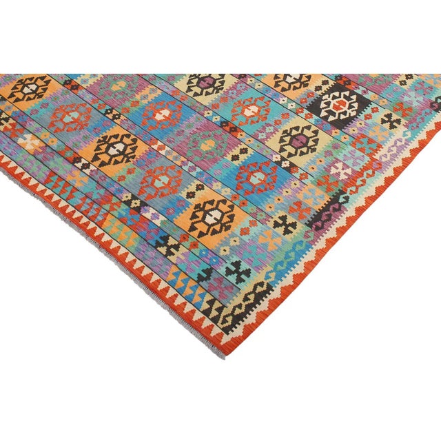 Tribal Shabby Chic Kilim Blue Rust Wool Rug - 8'3" X 11'2" For Sale - Image 3 of 7