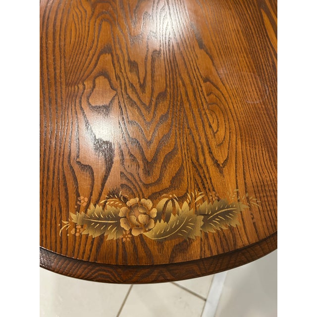 Wood 1980s Authentic L. Hitchcock Signed Oval Side Table - Solid Oak Harvest Stenciled Accent End Table - Scalloped Apron For Sale - Image 7 of 12