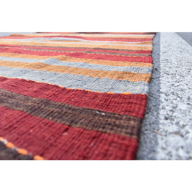 Burgundy 1960s Mid-Century Modern Striped Design Burgundy Turkish Vintage Wool Kilim Rug For Sale - Image 8 of 11