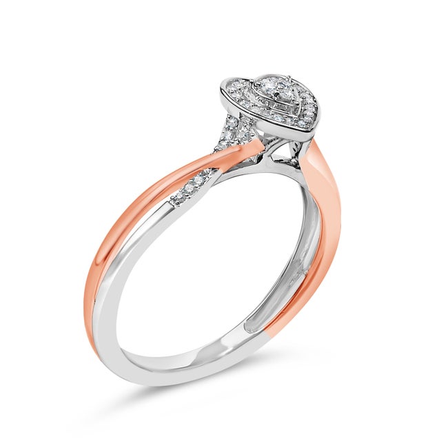 Contemporary 14K Rose Gold Plated Sterling Silver 1/10 Cttw Diamond Heart Motif Ring - Size 7 For Sale - Image 3 of 6