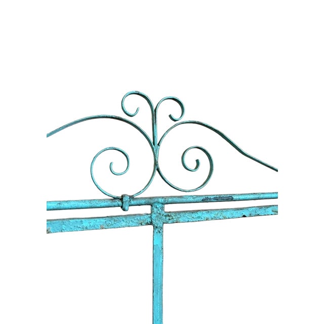 Industrial Antique Iron Mercantile Hanging Sign Frame in Turquoise For Sale - Image 3 of 18