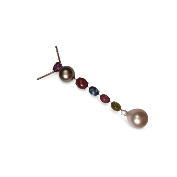 Mid-Century Modern Mid 20th Century 18k White Gold Diamond Gemstone Tahitian Pearl Pendant Necklace For Sale - Image 3 of 4