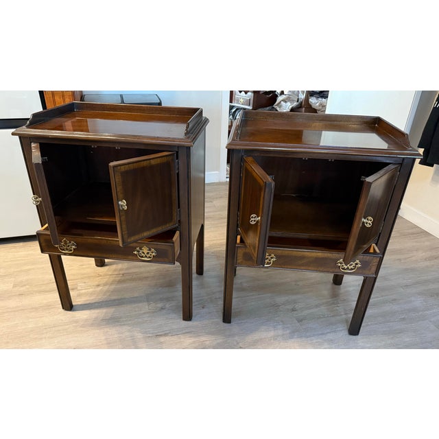 Wood 1990s Drexel Nightstands a Pair Crossbanded Mahogany With Inlay For Sale - Image 7 of 10