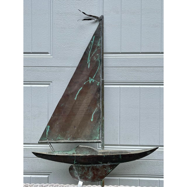 Late 19th Century New England made copper sailboat weathervane. With original patina, Came from a private Cape Cod...