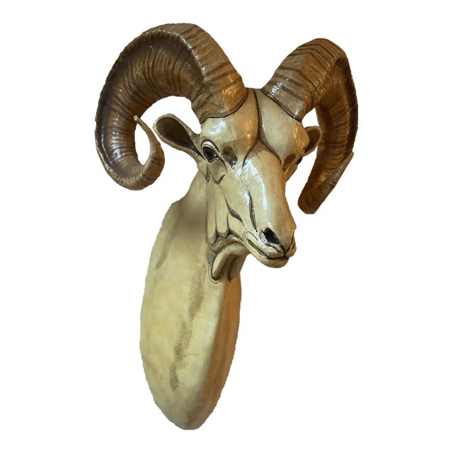 Sergio Bustamante Papier Mache Ram's Head Wall Sculpture For Sale