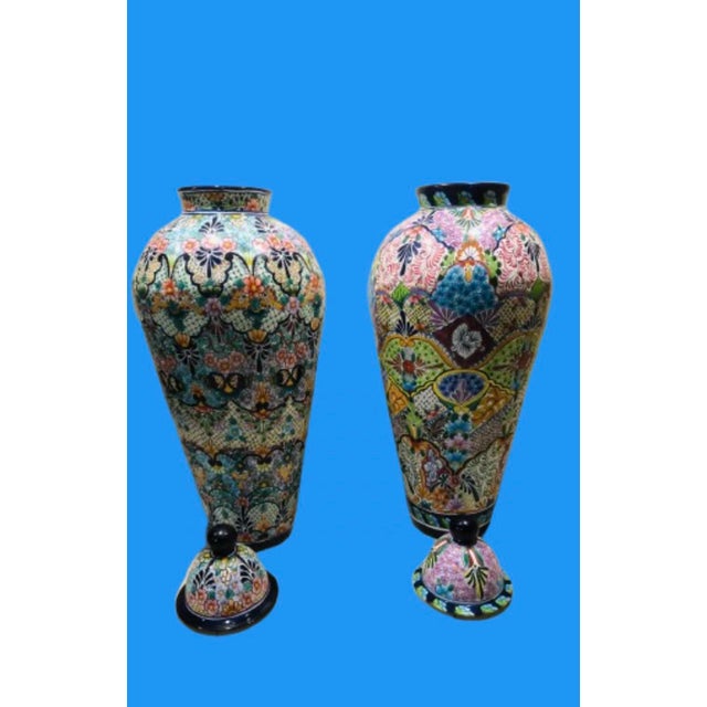 Various Artists Monumental Urns 63" H Talavera Ceramic Mediterranean Decor-A Pair For Sale - Image 4 of 9