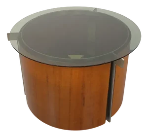 Vintage Italian Round Coffee Table with Swivel Bar on Casters in Curved Teak, Cast Aluminum and Smoked Glass by Eugenio Gerli for Tecno, 1960s