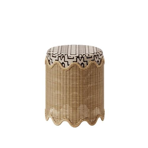 Fidji pouf in rattan and hr foam by popus editions. Dimensions: ø 43 x h 50 cm. Materials: upholstery, rattan and hr foam....