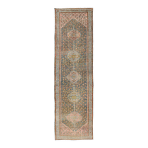 Antique Persian Gallery Malayer Rug With Geometric Design in Gray-Blue and Pink