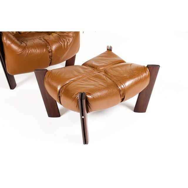 Percival Lafer Mid Century Brazilian Modernist Lounge Chair + Ottoman — Percival Lafer — Model Mp-211 — Brown Leather + Rosewood For Sale - Image 4 of 17