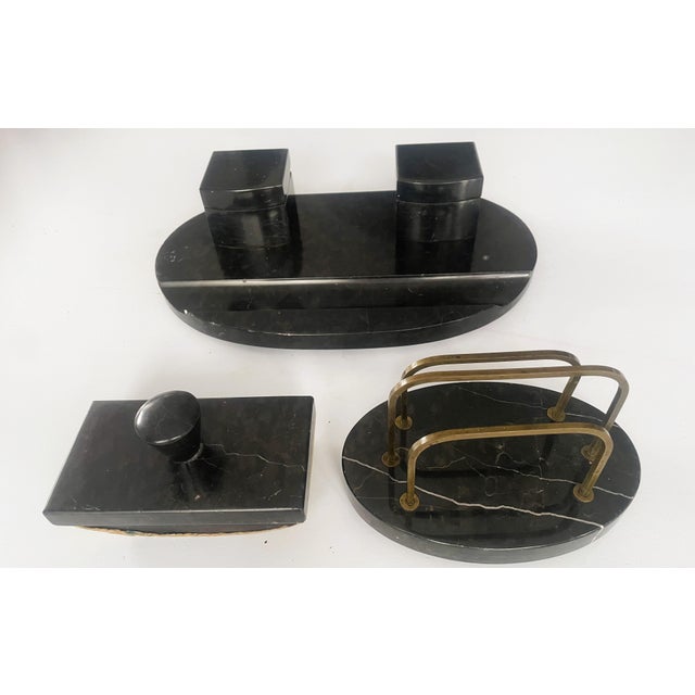 Art Déco Office Desk Set in Black Marble, 1930s, Set of 7 For Sale - Image 9 of 18