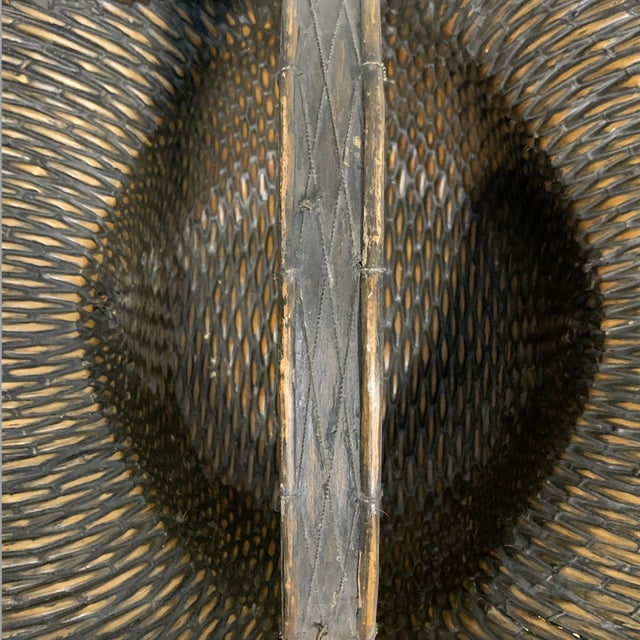 Early 20th Century Vintage Primitive Handwoven Split Reed Gathering Basket With Handle For Sale - Image 5 of 7