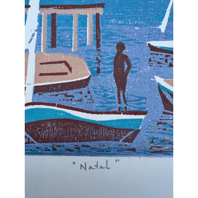 1980s 1980 Hannah Brandt “Natal” Signed Limited Edition Brazilian Color Woodcut Print 41/60 For Sale - Image 5 of 10