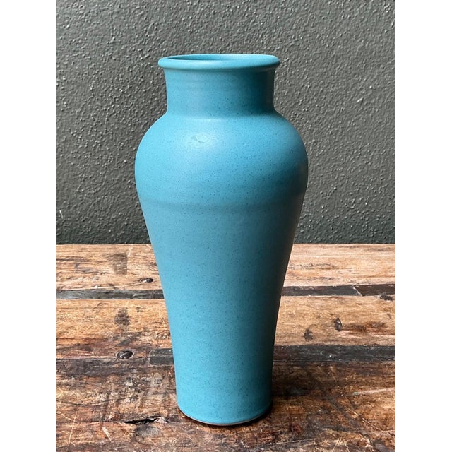 Vintage Studio Pottery Blue Vase For Sale - Image 9 of 14