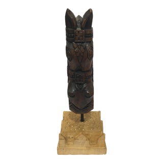 Hand Carved Wood & Stone Horse Sculpture For Sale