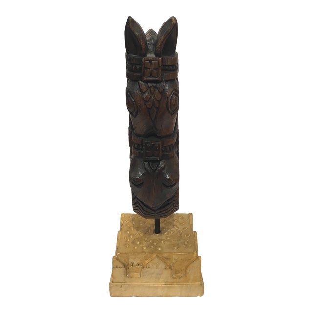 Hand Carved Wood & Stone Horse Sculpture For Sale