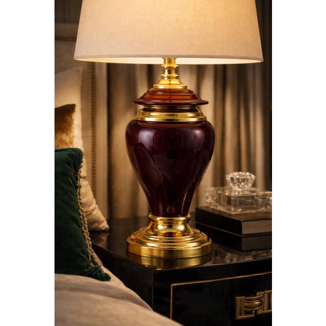 Eggplant Hollywood Regency Eggplant & Brass Table Lamp With New 17” Shade For Sale - Image 8 of 12
