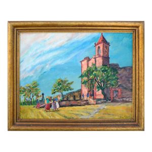 "Pilgrimage" - Mid Century Figurative Landscape by Mary Miller