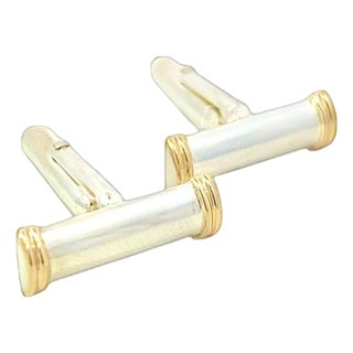 1990s Pair of Tiffany & Co Cufflinks 18k Gold Sterling Silver Estate For Sale
