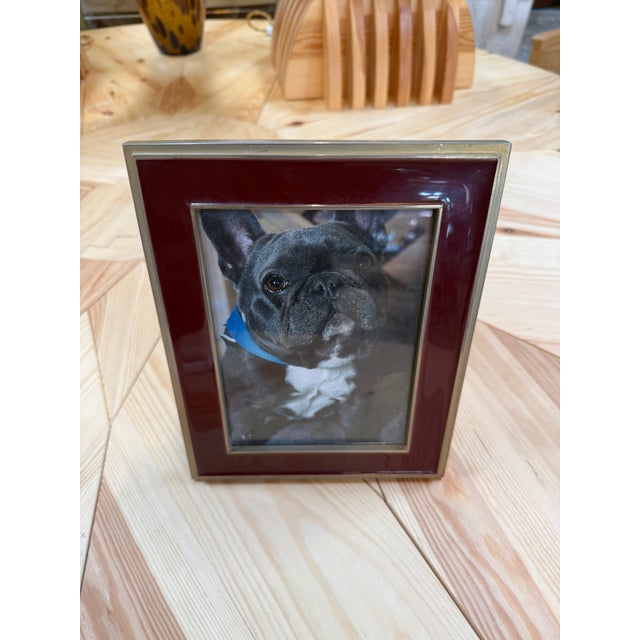 Modern Burgundy and Brass Tabletop Picture Frame For Sale - Image 3 of 7