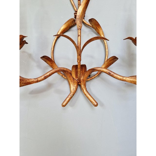 Floral Wall Sconces in Gilt Metal, Italy, 1960, Set of 2 For Sale - Image 6 of 14