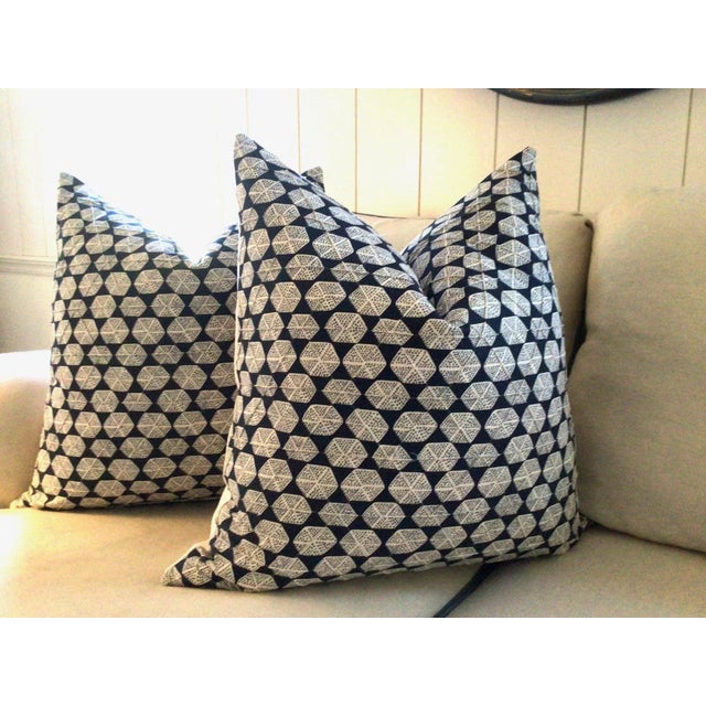 Mediterranean Thibaut Watercourse in Dark Navy Pillows- a Pair For Sale - Image 3 of 6