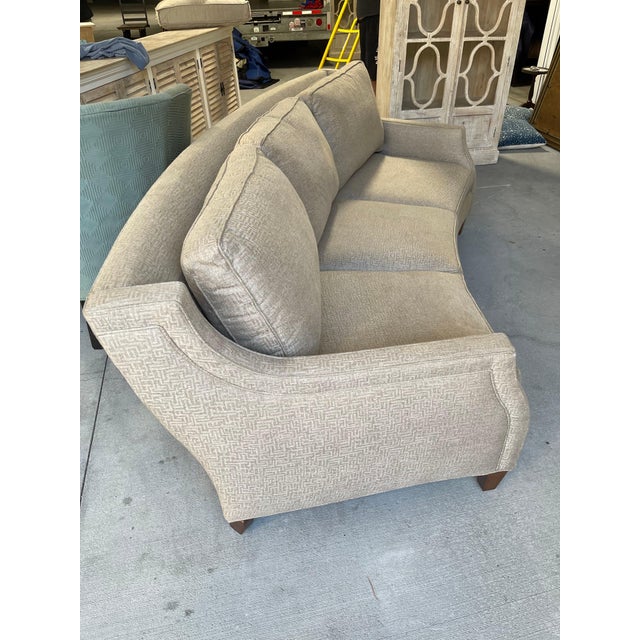 Three Seat Curved Shape Sofa in a Greek Key Design Fabric, 21st Century For Sale - Image 4 of 7