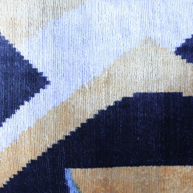 Bohemian silk velvet ikat pillow with vibrant colors of Silver beige and Gray Super hand soft. Pillow has a zipper for...