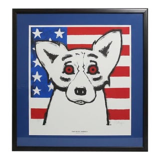 George Rodrigue Signed Limited Edition God Bless America Blue Dog Print For Sale
