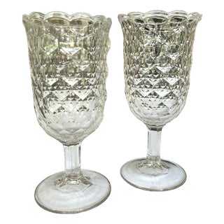 Antique Early American Pressed Glass Spooner or Celery Vases Honeycomb Pattern, Circa 1880s - A Pair For Sale