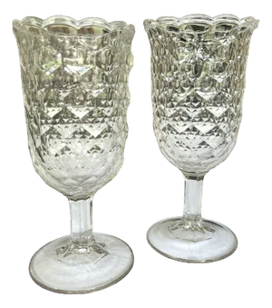 Antique Early American Pressed Glass Spooner or Celery Vases Honeycomb Pattern, Circa 1880s - A Pair