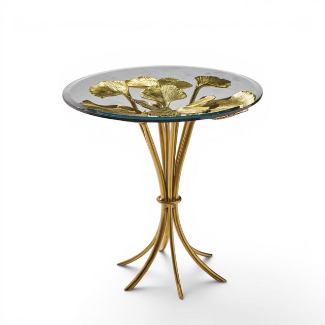 Jay Strongwater Lola Ginkgo Brass Leaf Side Table For Sale In Chicago - Image 6 of 8