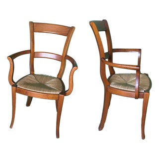 1990s Pair of Grange Cherry Wood Side Chairs For Sale
