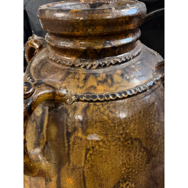European rustic charm. Antique 19th-century glazed terracotta South of France antique market find, olive oil jar features...
