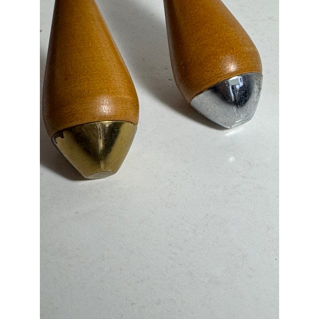 1960s 1960s Mid-Century Modern Danish Teak and Metal Salt and Pepper Shaker Set. For Sale - Image 5 of 8
