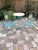 Vintage Turquoise Iron Garden Bistro Set With Floral Mosaic Folding Chairs For Sale In Charleston - Image 6 of 12