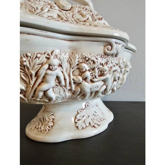 Early 20th Century Large Vintage Italian Capodimonte Style Porcelain Covered Serving Dish For Sale - Image 5 of 12