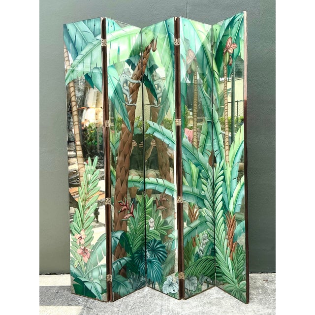 Vintage Eglomise Hand Painted Mirrored Screen For Sale - Image 9 of 12