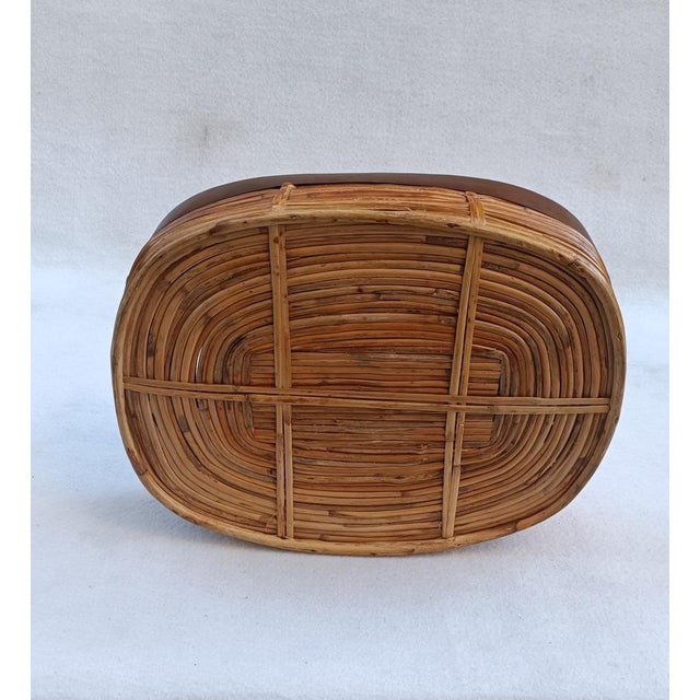 Wood Rattan Basket with Brass Edge Handles, 1970s For Sale - Image 7 of 9