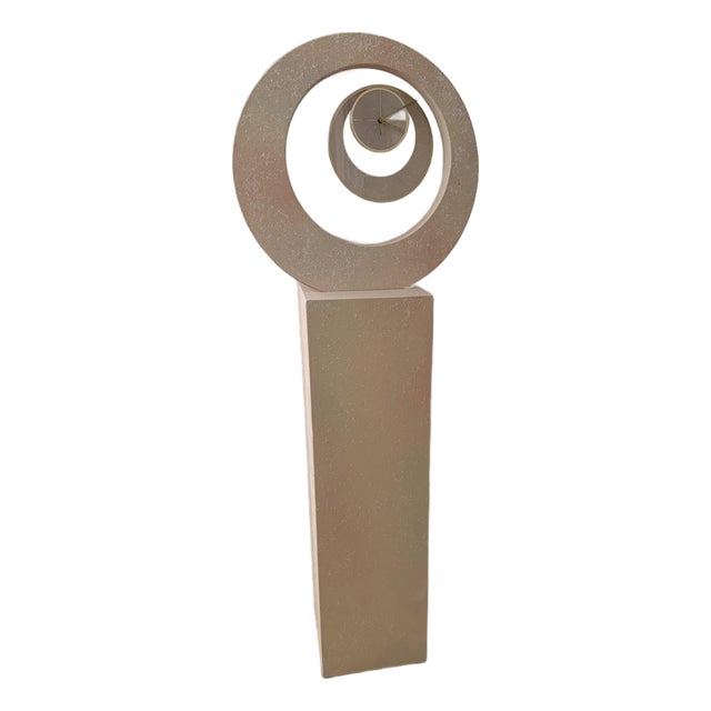Vintage 1980s Postmodern Monumental Sculptural Floor Clock on Pedestal – Blush Faux Stone Finish, 64”h For Sale