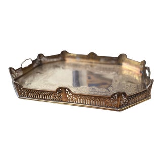 Vintage Large Brass Engraved Tray For Sale