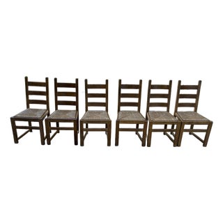 Vintage French Country Ladder Back Chairs With Rush Seats - Set of 6 For Sale