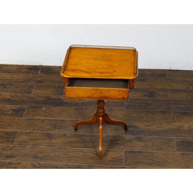 19th Century English Regency Period Fruitwood Guéridon Side Table with Pierced Brass Gallery For Sale - Image 11 of 12