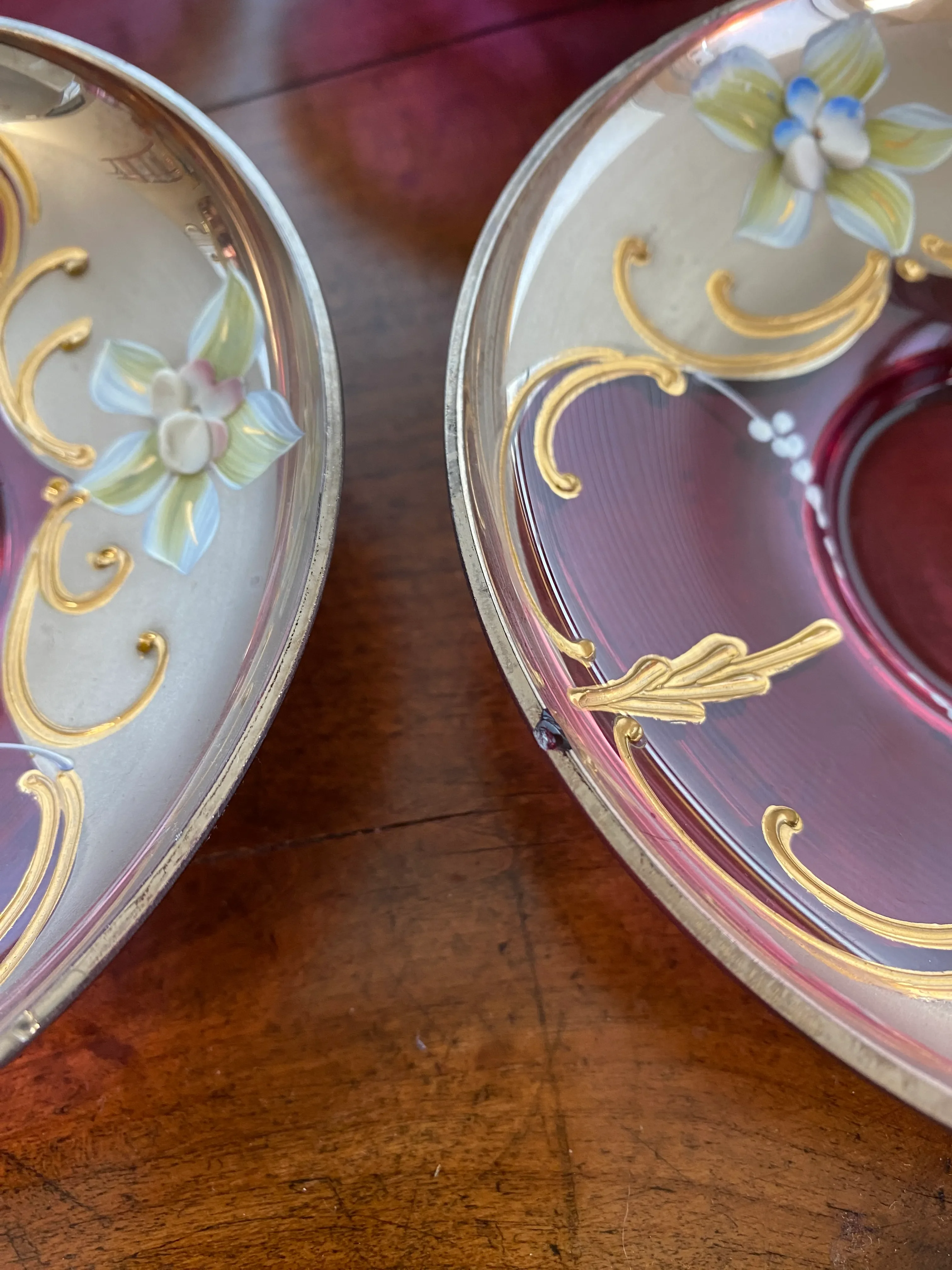 Vintage Venetian Murano Cranberry Glass HandPainted 24k Gold Tea