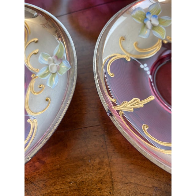 Vintage Venetian Murano Cranberry Glass HandPainted 24k Gold