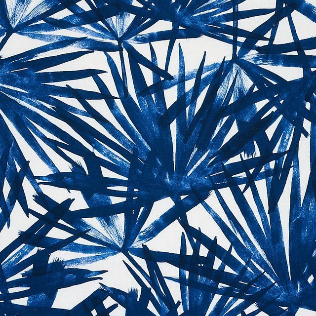 Schumacher Sunlit Palm Linen Fabric in Blue For Sale