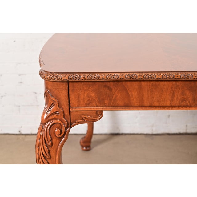 Romweber Antique Chippendale Burl Wood Extension Dining Table, Newly Refinished For Sale - Image 10 of 14