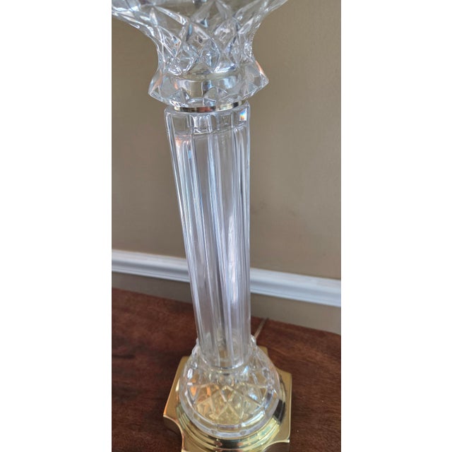 Hollywood Regency Vintage Glass and Brass Column Table Lamp For Sale - Image 3 of 9